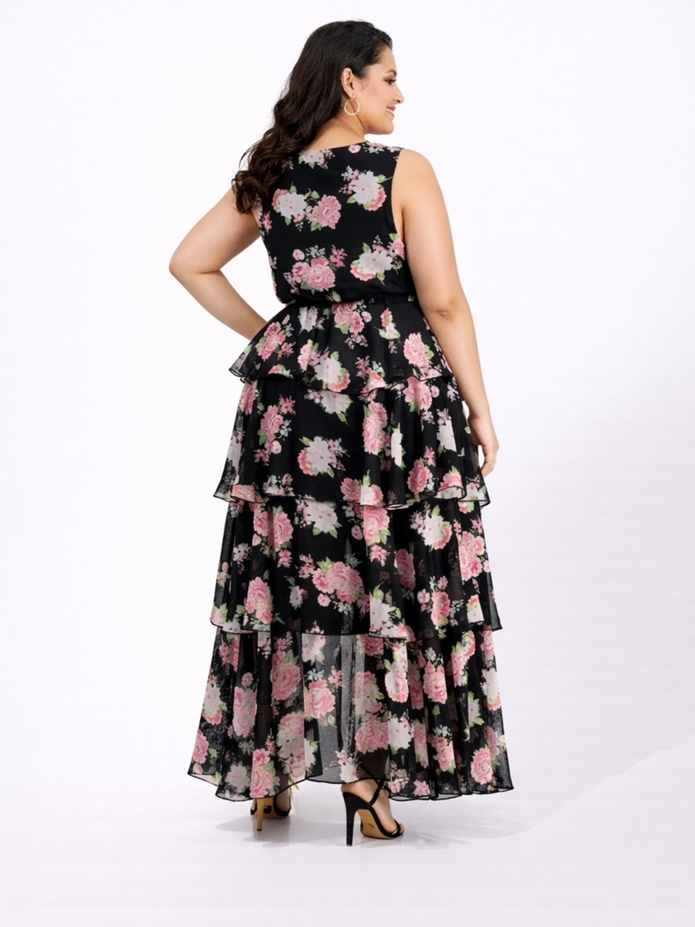 City Studio NWT Floral Belted Tiered Maxi Dress Size 2X=18W-20W - Picture 5 of 7